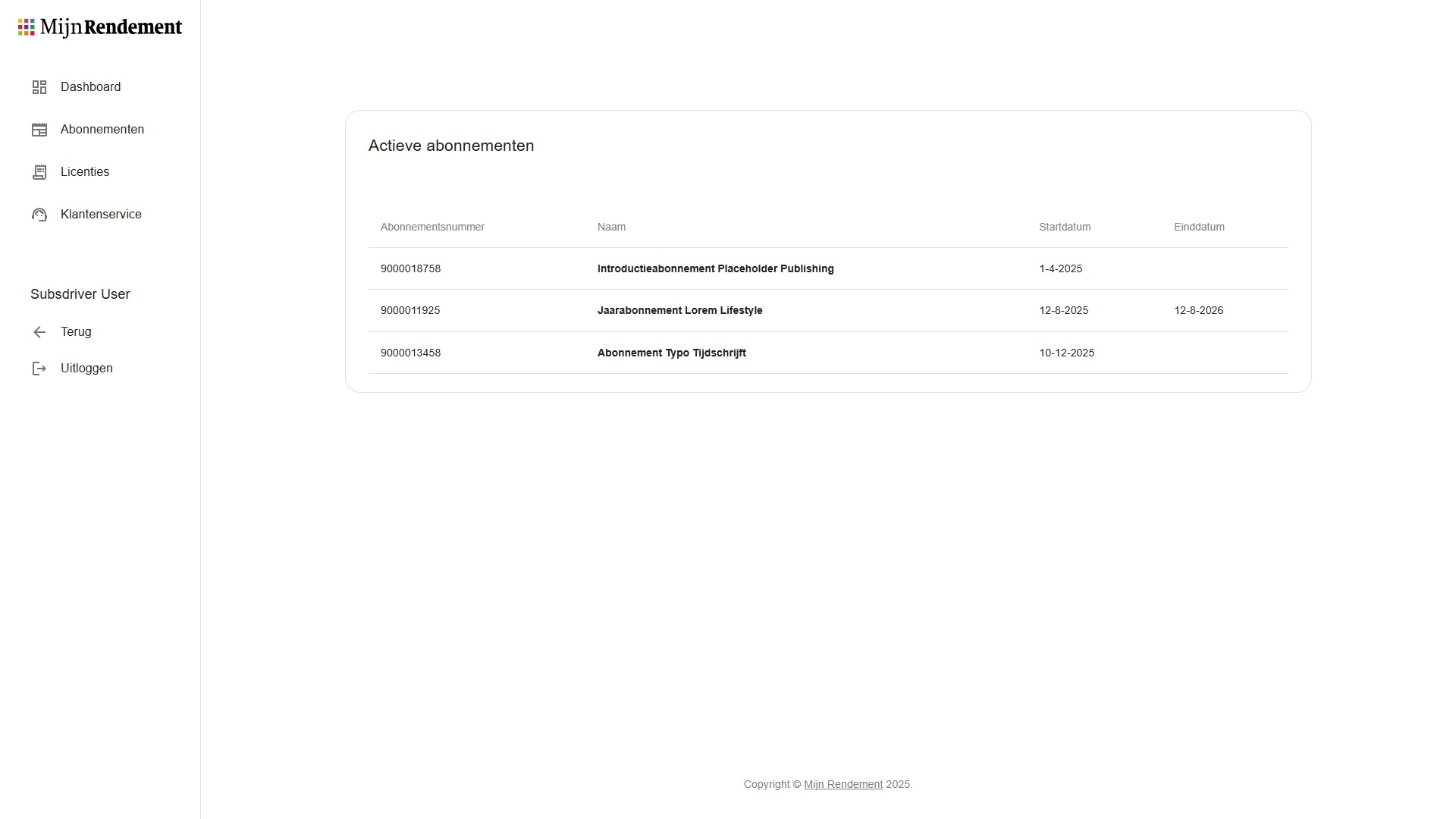 Mijn Omgeving Abonnementen